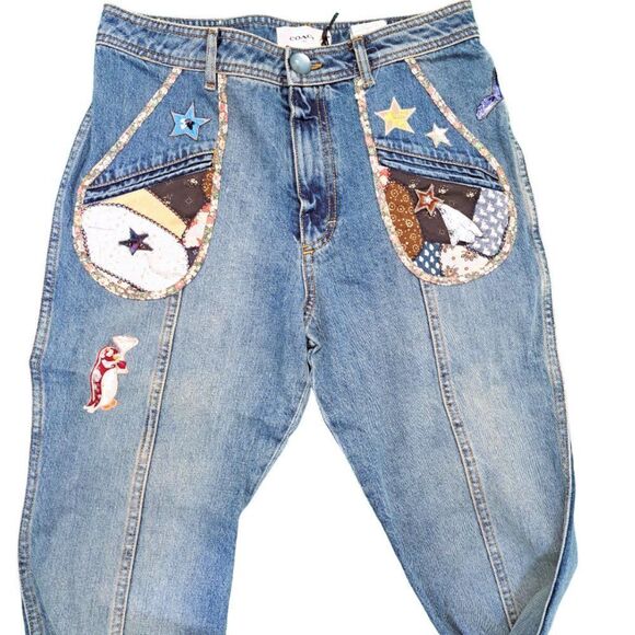 Coach Women's Retro Denim Patchwork Sequin Embroidered Jeans High Waist Size 8 - Picture 5 of 8
